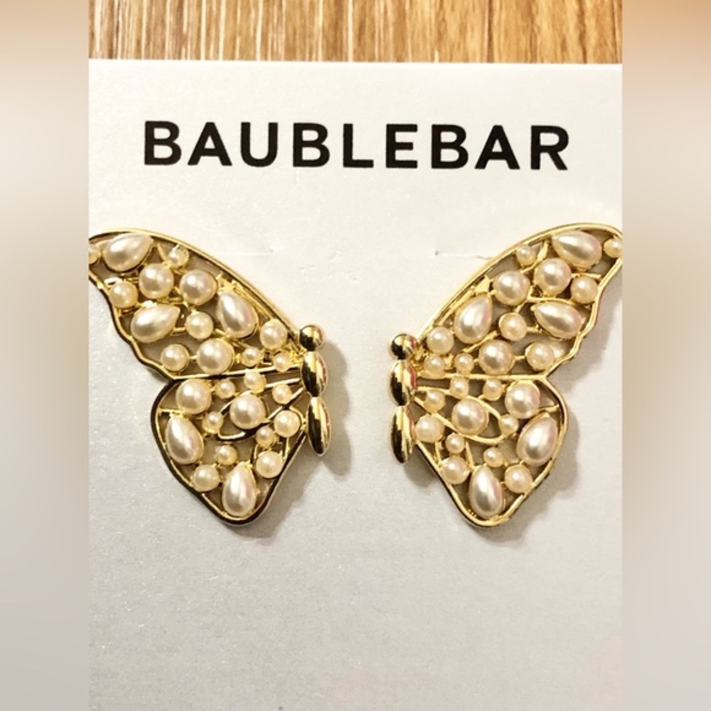 Bauble bar gold plated‎ pearl adorned butterfly earrings new